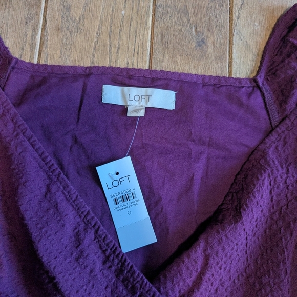 Women's Loft Purple Petite Crinkle Flounce Puff Sleeves Textured Dress Size 0 - Picture 4 of 9